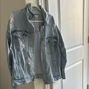 Forever 21 Light Blue Ripped Denim Jacket
